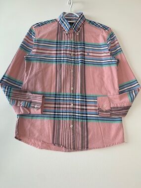 Ralph Lauren Women's Size L long sleeve Plaid Pink Shirt 100% cotton Custom Fit